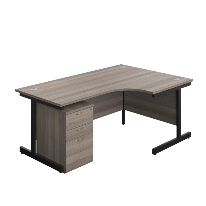 Single Upright Right Hand Radial Desk + High Mobile Pedestal 3 Drawer