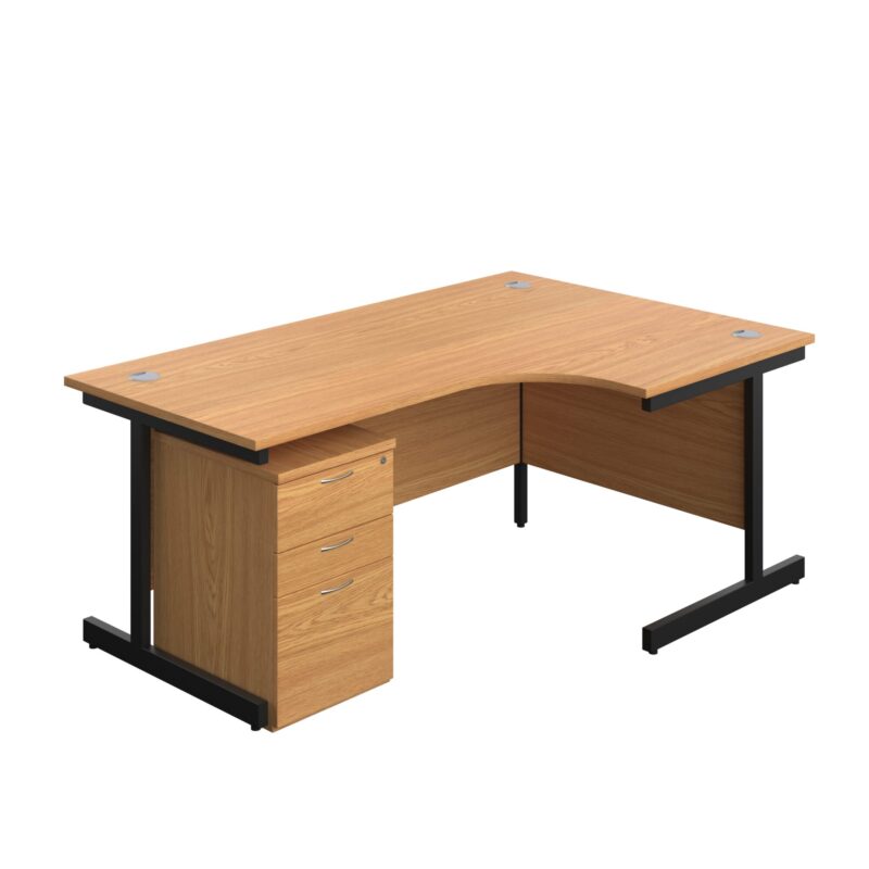 Single Upright Right Hand Radial Desk + High Mobile Pedestal 3 Drawer