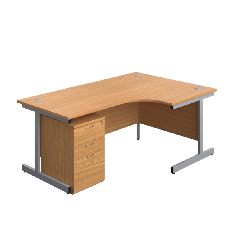 Single Upright Right Hand Radial Desk + High Mobile Pedestal 3 Drawer