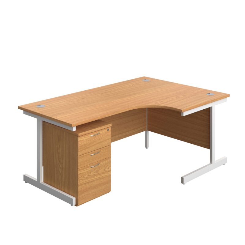 Single Upright Right Hand Radial Desk + High Mobile Pedestal 3 Drawer