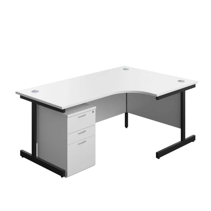 Single Upright Right Hand Radial Desk + High Mobile Pedestal 3 Drawer