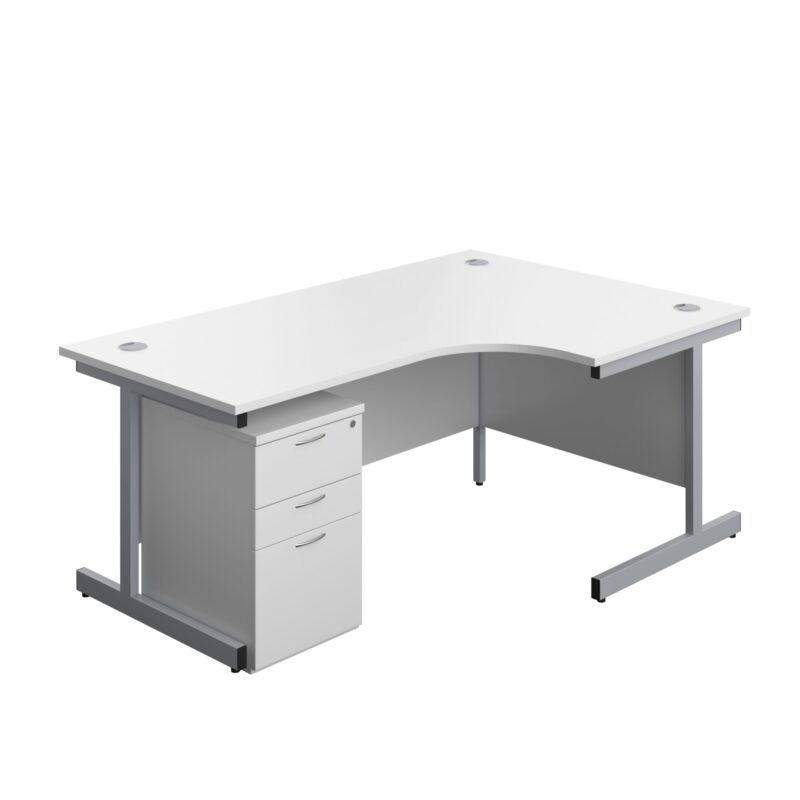 Single Upright Right Hand Radial Desk + High Mobile Pedestal 3 Drawer