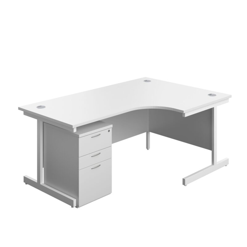 Single Upright Right Hand Radial Desk + High Mobile Pedestal 3 Drawer