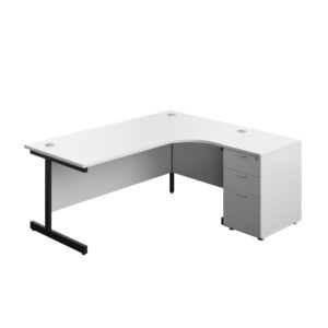 Single Upright Right Hand Radial Desk + Desk High 3 Drawer Pedestal