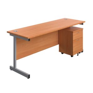 Single Upright Rectangular Desk + Mobile 2 Drawer Pedestal