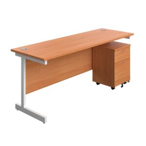 Single Upright Rectangular Desk + Mobile 2 Drawer Pedestal