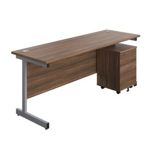 Single Upright Rectangular Desk + Mobile 2 Drawer Pedestal