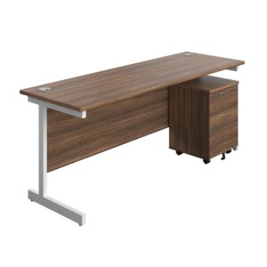 Single Upright Rectangular Desk + Mobile 2 Drawer Pedestal