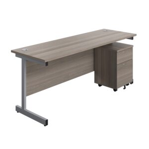 Single Upright Rectangular Desk + Mobile 2 Drawer Pedestal