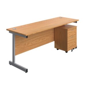 Single Upright Rectangular Desk + Mobile 2 Drawer Pedestal