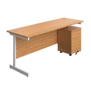 Single Upright Rectangular Desk + Mobile 2 Drawer Pedestal