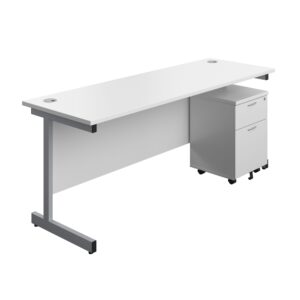 Single Upright Rectangular Desk + Mobile 2 Drawer Pedestal