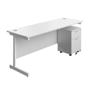 Single Upright Rectangular Desk + Mobile 2 Drawer Pedestal