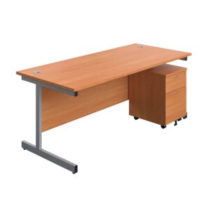 Single Upright Rectangular Desk + Mobile 2 Drawer Pedestal