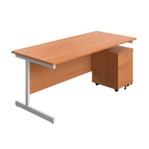 Single Upright Rectangular Desk + Mobile 2 Drawer Pedestal