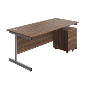 Single Upright Rectangular Desk + Mobile 2 Drawer Pedestal