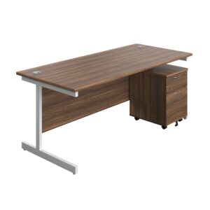 Single Upright Rectangular Desk + Mobile 2 Drawer Pedestal