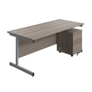 Single Upright Rectangular Desk + Mobile 2 Drawer Pedestal