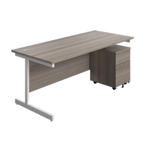 Single Upright Rectangular Desk + Mobile 2 Drawer Pedestal