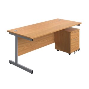 Single Upright Rectangular Desk + Mobile 2 Drawer Pedestal