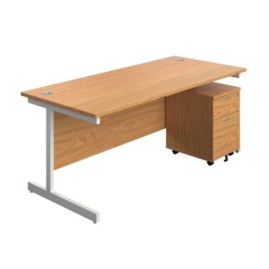 Single Upright Rectangular Desk + Mobile 2 Drawer Pedestal