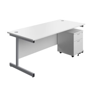 Single Upright Rectangular Desk + Mobile 2 Drawer Pedestal