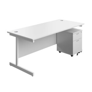 Single Upright Rectangular Desk + Mobile 2 Drawer Pedestal