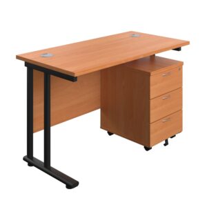 Twin Upright Rectangular Desk + Mobile 3 Drawer Pedestal