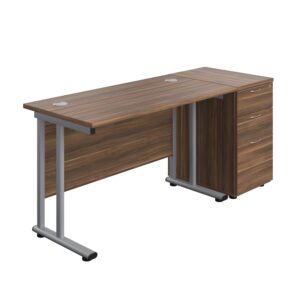 Twin Upright Rectangular Desk + Desk High 3 Drawer Pedestal
