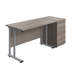 Twin Upright Rectangular Desk + Desk High 3 Drawer Pedestal