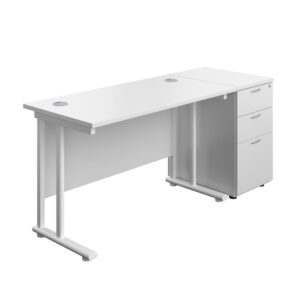 Twin Upright Rectangular Desk + Desk High 3 Drawer Pedestal