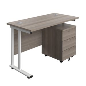 Twin Upright Rectangular Desk + Mobile 3 Drawer Pedestal