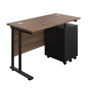 Twin Upright Rectangular Desk + Under Desk Steel Pedestal 3 Drawers