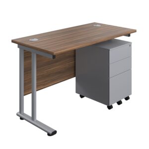 Twin Upright Rectangular Desk + Under Desk Steel Pedestal 3 Drawers
