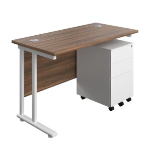 Twin Upright Rectangular Desk + Under Desk Steel Pedestal 3 Drawers