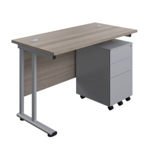 Twin Upright Rectangular Desk + Under Desk Steel Pedestal 3 Drawers