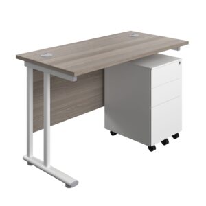 Twin Upright Rectangular Desk + Under Desk Steel Pedestal 3 Drawers