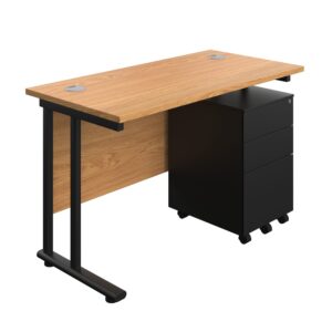 Twin Upright Rectangular Desk + Under Desk Steel Pedestal 3 Drawers