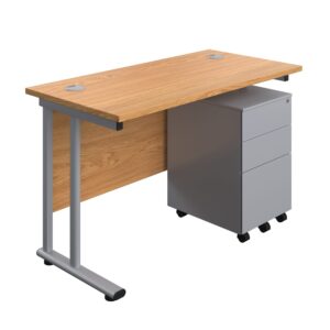 Twin Upright Rectangular Desk + Under Desk Steel Pedestal 3 Drawers