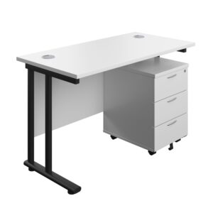 Twin Upright Rectangular Desk + Mobile 3 Drawer Pedestal