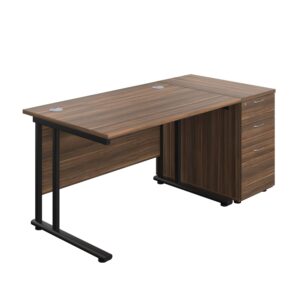 Twin Upright Rectangular Desk + Desk High 3 Drawer Pedestal