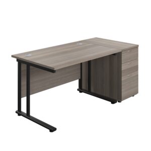 Twin Upright Rectangular Desk + Desk High 3 Drawer Pedestal