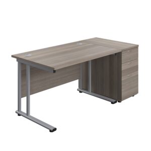 Twin Upright Rectangular Desk + Desk High 3 Drawer Pedestal