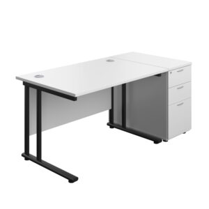 Twin Upright Rectangular Desk + Desk High 3 Drawer Pedestal