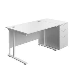 Twin Upright Rectangular Desk + Desk High 3 Drawer Pedestal