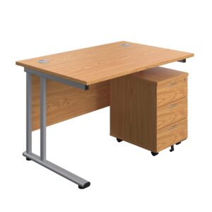 Twin Upright Rectangular Desk + Mobile 3 Drawer Pedestal
