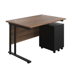 Twin Upright Rectangular Desk + Under Desk Steel Pedestal 3 Drawers