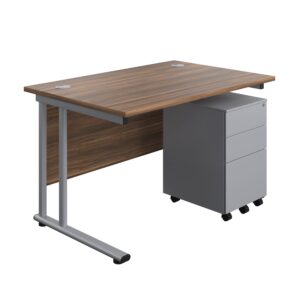 Twin Upright Rectangular Desk + Under Desk Steel Pedestal 3 Drawers