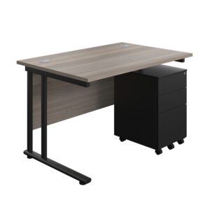 Twin Upright Rectangular Desk + Under Desk Steel Pedestal 3 Drawers