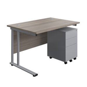 Twin Upright Rectangular Desk + Under Desk Steel Pedestal 3 Drawers